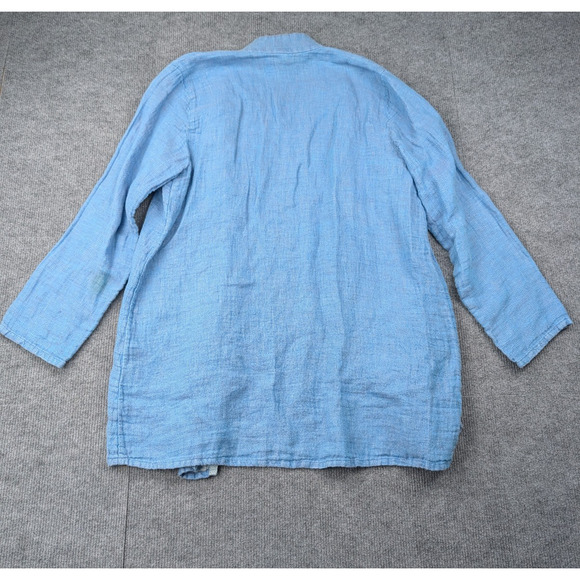 Eileen Fisher Cardigan Womens Medium Blue Irish Linen Open Front Lightweight - Picture 8 of 8